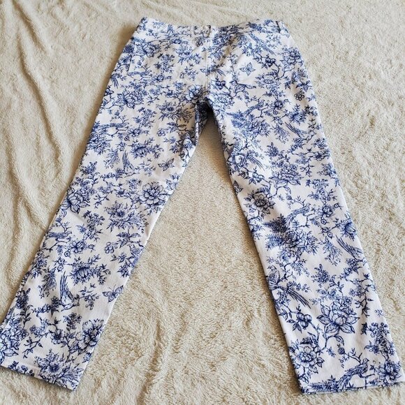 Talbots Petite Simple Flattering White Blue Floral Printed Ankle Pants Women 12 - Picture 2 of 9